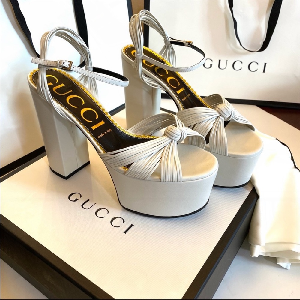 Gucci Crawford White Knotted Platform Sandals Very Comfortable Run Small Fit 9.5